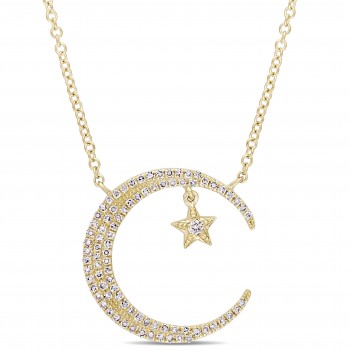 Diamond Star & Crescent Moon Pendant 14k Yellow Gold (0.20ct)