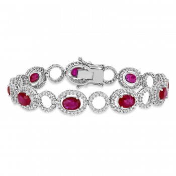 Oval Ruby & Round Diamond Bracelet 18k White Gold (12.10 ct)