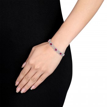 Oval Ruby & Round Diamond Bracelet 18k White Gold (12.10 ct)