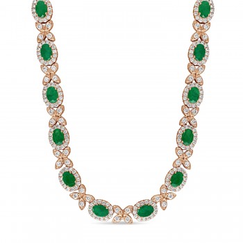 Oval Emerald & Diamond Necklace 18k Rose Gold (10.30 ct)