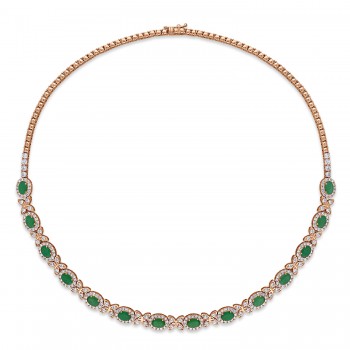 Oval Emerald & Diamond Necklace 18k Rose Gold (10.30 ct)