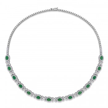 Oval Emerald & Diamond Necklace 18k White Gold (10.30 ct)