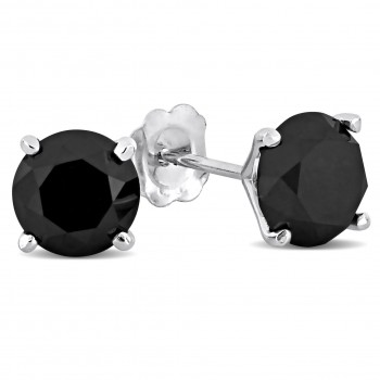 Round Cut Black Diamond Stud Earrings 14k White Gold (3.03ct)