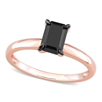 Emerald Cut Black Diamond Solitaire Ring in 14k Rose Gold (1.00ct)