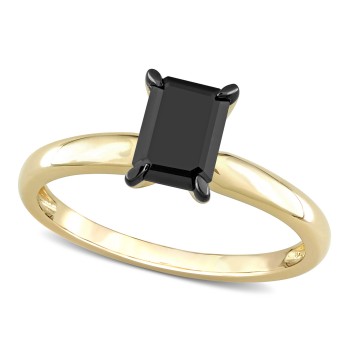 Emerald Cut Black Diamond Solitaire Ring in 14k Yellow Gold (1.00ct)