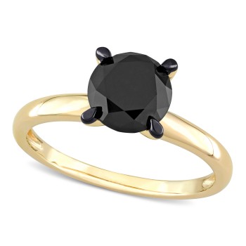 Round Cut Black Diamond Solitaire Ring in 14k Yellow Gold (2.00ct)