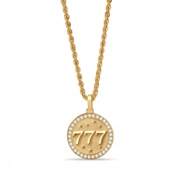 Diamond 777 Angel Number Disc Pendant Necklace 14K Yellow Gold (0.20ct)