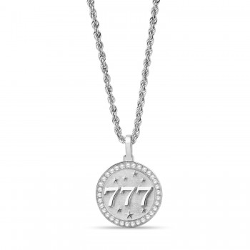 Diamond 777 Angel Number Disc Pendant Necklace in Sterling Silver (0.20ct)
