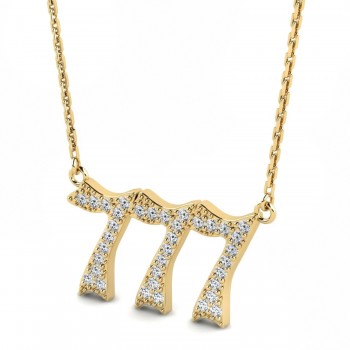 Diamond Lucky Number 777 Pendant Necklace 14K Yellow Gold (0.28ct)