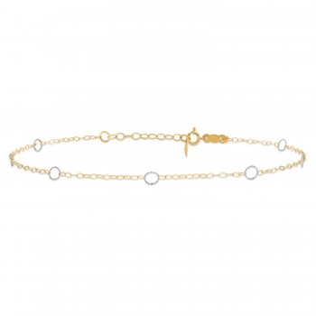 9inch with 1inch Extension Two Tone Circle Anklet Bracelet in 14k Gold