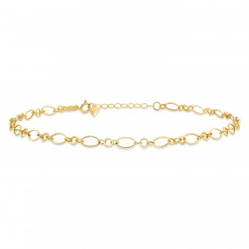 Fancy Link 9inch with 1inch Extension Anklet Bracelet in 14k Yellow Gold