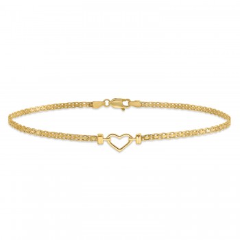 Fancy Heart Anklet Bracelet in 14k Yellow Gold