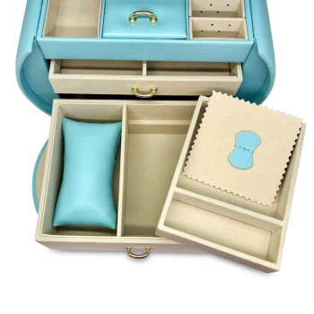 Allurez Blue Vegan Leather Multilayer Compartment Jewelry Box