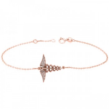 Diamond Caduceus Medical Symbol Bracelet 14k Rose Gold (0.13ct)