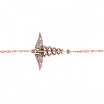 Diamond Caduceus Medical Symbol Bracelet 14k Rose Gold (0.13ct)