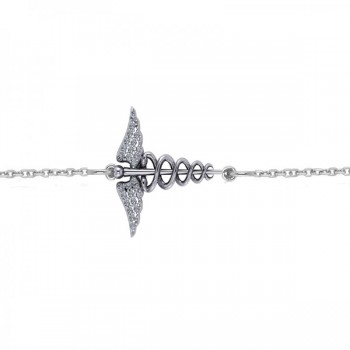 Diamond Caduceus Medical Symbol Bracelet 14k White Gold (0.13ct)