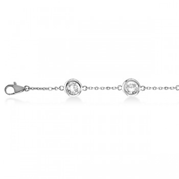 Diamond Anklet Bracelet Bezel Set 14K White Gold (1.50ct)