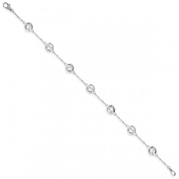 Diamond Anklet Bracelet Bezel Set 14K White Gold (1.50ct)