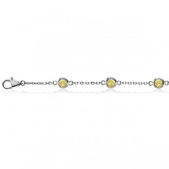 Fancy Yellow Diamond Station Bracelet Beze-Set 14K White Gold (0.75ct)