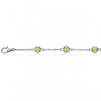 Fancy Yellow Diamond Station Bracelet Beze-Set 14K White Gold (0.50ct)