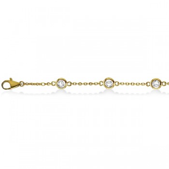 Diamond Anklet Bracelet Bezel Set 14K Yellow Gold (0.75ct)