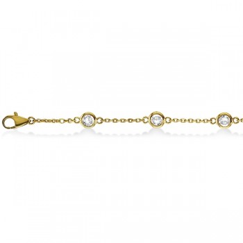 Diamond Anklet Bracelet Bezel Set 14K Yellow Gold (1.00ct)
