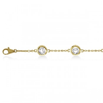 Diamond Anklet Bracelet Bezel Set 14K Yellow Gold (1.50ct)