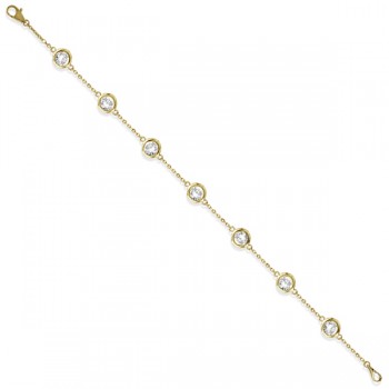 Diamond Anklet Bracelet Bezel Set 14K Yellow Gold (1.50ct)