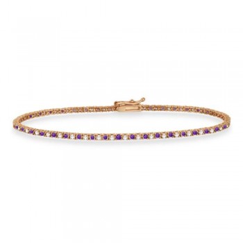 Alternating Diamond & Amethyst Eternity Bracelet 14K Rose Gold (0.82ct)