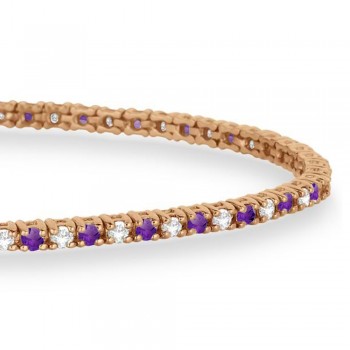Alternating Diamond & Amethyst Eternity Bracelet 14K Rose Gold (0.82ct)