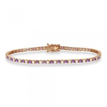 Alternating Diamond & Amethyst Eternity Bracelet 14K Rose Gold (3.73ct)