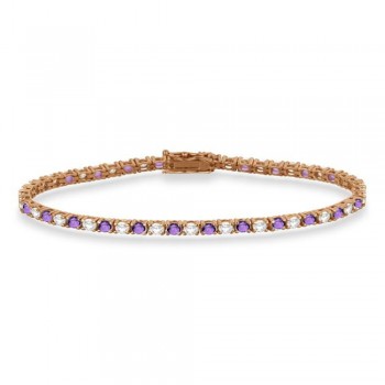 Alternating Diamond & Amethyst Eternity Bracelet 14K Rose Gold (4.43ct)