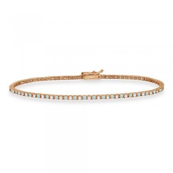 Alternating Diamond & Aquamarine Eternity Tennis Bracelet 14K Rose Gold (0.97ct)