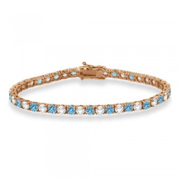 Alternating Diamond & Aquamarine Eternity Tennis Bracelet 14K Rose Gold (10.11ct)