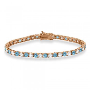 Alternating Diamond & Aquamarine Eternity Tennis Bracelet 14K Rose Gold (11.87ct)