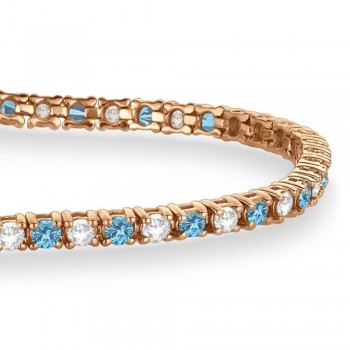 Alternating Diamond & Aquamarine Eternity Tennis Bracelet 14K Rose Gold (2.81ct)