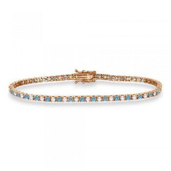 Alternating Diamond & Aquamarine Eternity Tennis Bracelet 14K Rose Gold (3.73ct)