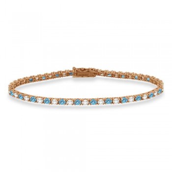 Alternating Diamond & Aquamarine Eternity Tennis Bracelet 14K Rose Gold (4.43ct)