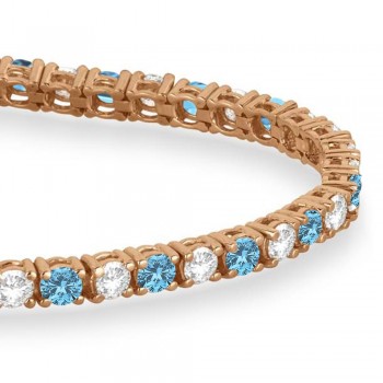 Alternating Diamond & Aquamarine Eternity Tennis Bracelet 14K Rose Gold (4.43ct)