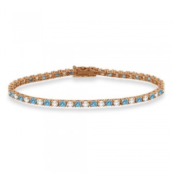 Alternating Diamond & Aquamarine Eternity Tennis Bracelet 14K Rose Gold (5.36ct)