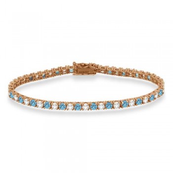Alternating Diamond & Aquamarine Eternity Tennis Bracelet 14K Rose Gold (8.37ct)