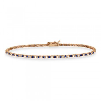 Alternating Diamond & Blue Sapphire Eternity Bracelet 14K Rose Gold (2.29ct)
