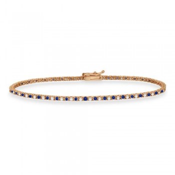 Alternating Diamond & Blue Sapphire Eternity Bracelet 14K Rose Gold (2.29ct)