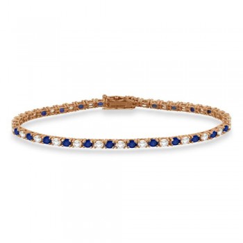 Alternating Diamond & Blue Sapphire Eternity Bracelet 14K Rose Gold (4.39ct)
