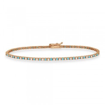 Alternating Diamond & Blue Topaz Eternity Tennis Bracelet 14K Rose Gold (1.21ct)