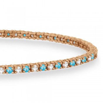 Alternating Diamond & Blue Topaz Eternity Tennis Bracelet 14K Rose Gold (1.21ct)