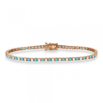 Alternating Diamond & Blue Topaz Eternity Tennis Bracelet 14K Rose Gold (3.46ct)