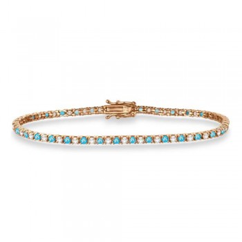 Alternating Diamond & Blue Topaz Eternity Tennis Bracelet 14K Rose Gold (3.46ct)