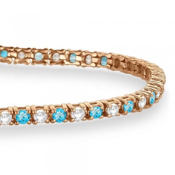 Alternating Diamond & Blue Topaz Eternity Tennis Bracelet 14K Rose Gold (3.46ct)