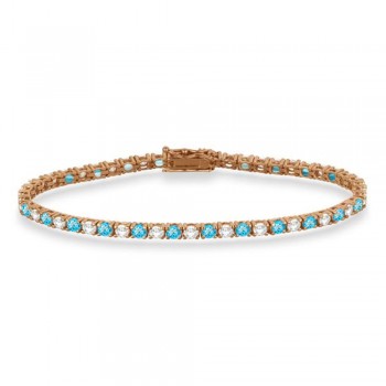 Alternating Diamond & Blue Topaz Eternity Tennis Bracelet 14K Rose Gold (5.33ct)